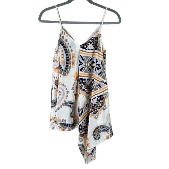 Anthropologie HD in Paris Silk Moonset Asymmetric Tank Paisley Cream Orange, 4 - Picture 7 of 10